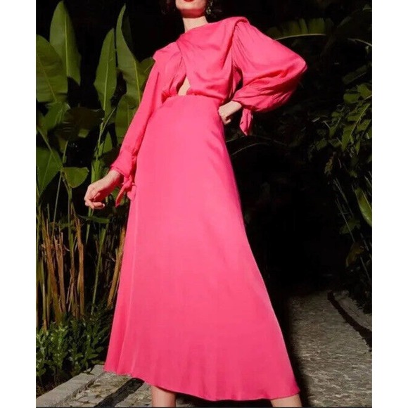 FARM Rio Dresses & Skirts - Farm Rio Women's Shoulder Pad Long Sleeve Crewneck Maxi Dress Pink Size M